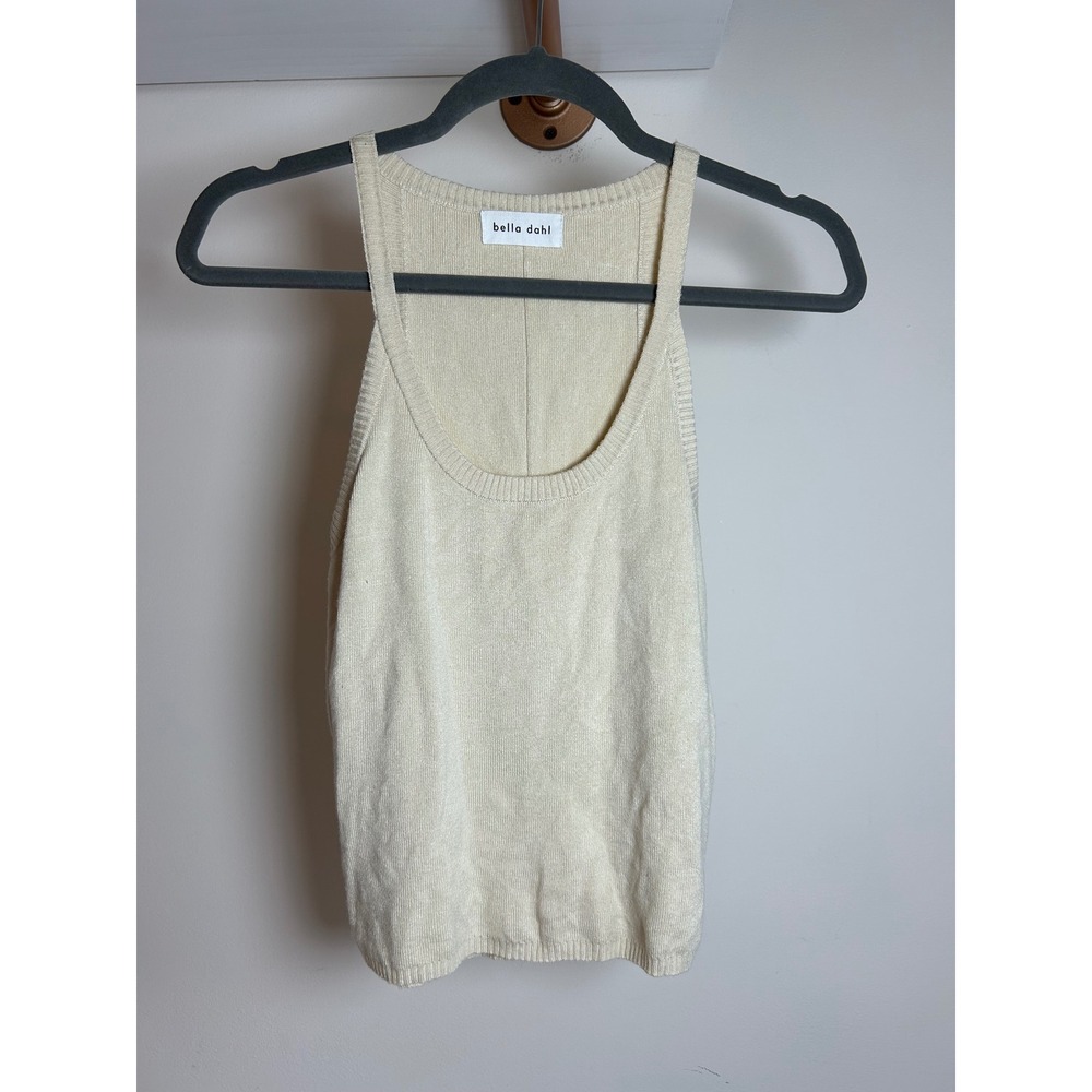 Bella Dahl Women Cream Ribbed Knit Tank‎ Top Sleeveless Scoop Neck Small
